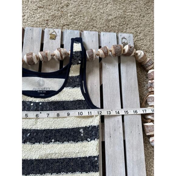 Vintage Y2K Old Navy White Cream Blue Sequin Tank Top Cami - Picture 4 of 5